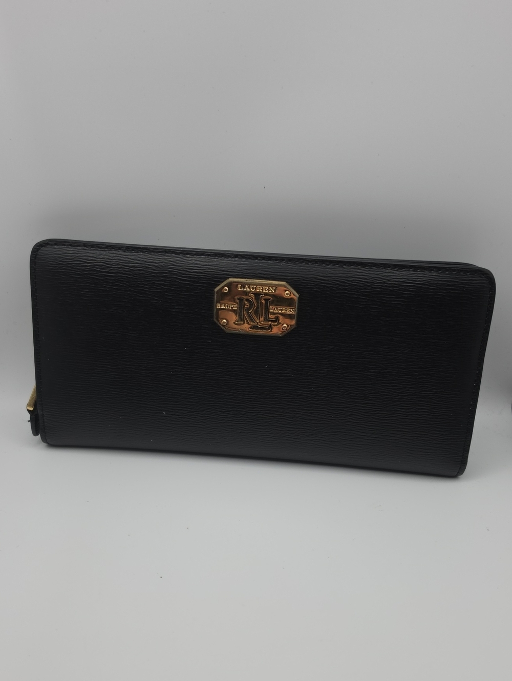 Ralph Lauren Black Wallet with Gold RL Plaque